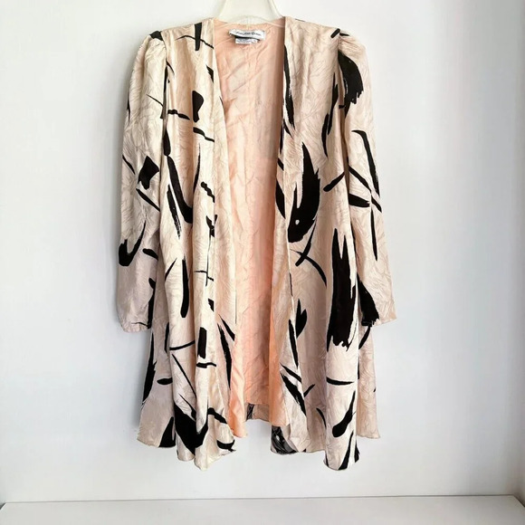 Vintage saks Fifth avenue Silk Blush Pink Black Print Lightweight Blazer 10 - Picture 9 of 9